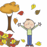 drawing of boy under fall tree