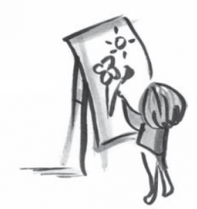 drawing of child with easel