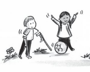 drawing of two children playing ball